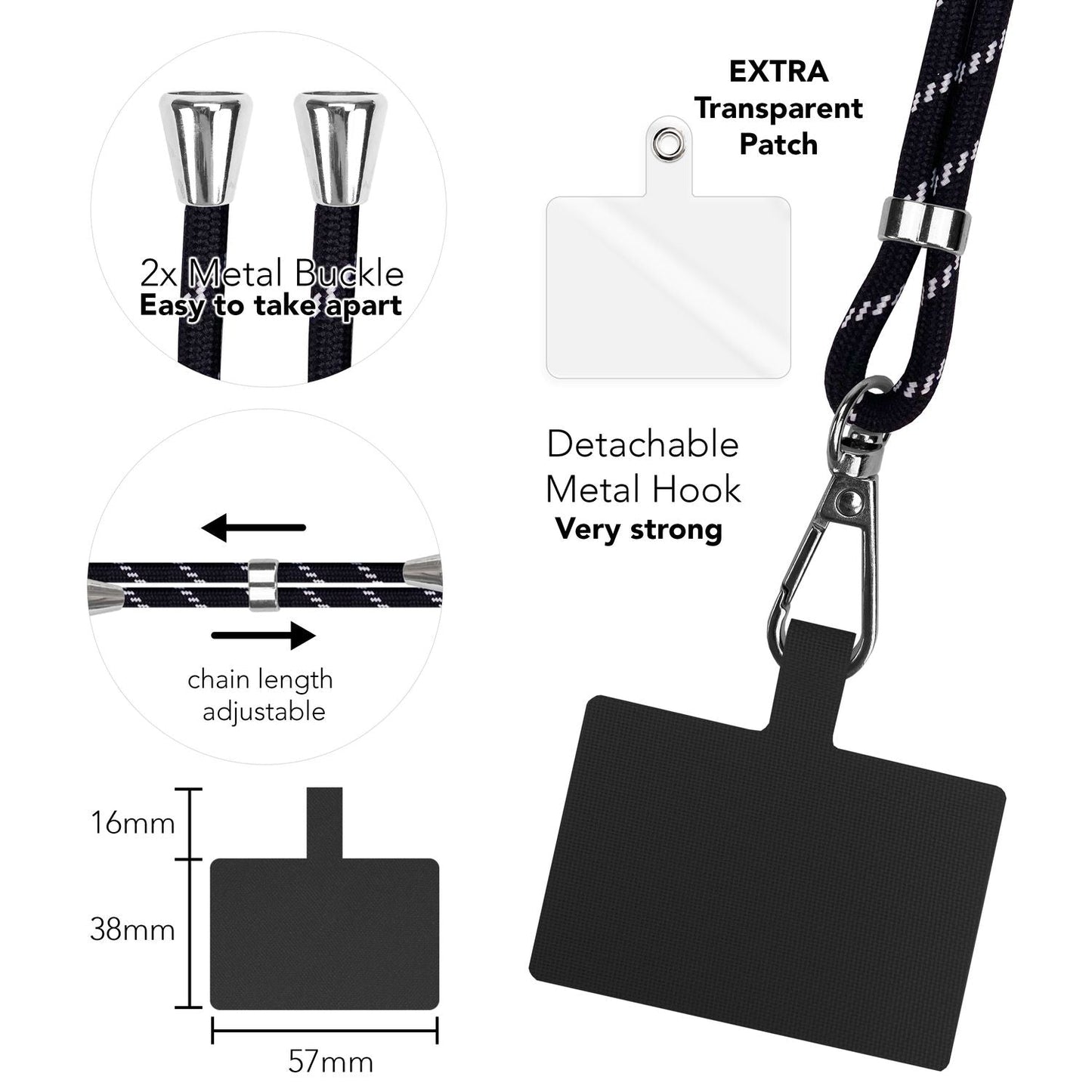 NALIA Bunte Universal-Kette mit Pad, Band für Handy-Hülle zum Umhängen, Karabinerhaken Anhänger Metall, Schlüsselband Umhängeband 160 CM, Crossbody Lanyard mit Schlaufe