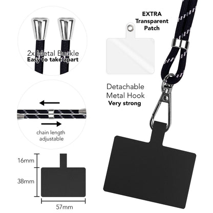 NALIA Bunte Universal-Kette mit Pad, Band für Handy-Hülle zum Umhängen, Karabinerhaken Anhänger Metall, Schlüsselband Umhängeband 160 CM, Crossbody Lanyard mit Schlaufe