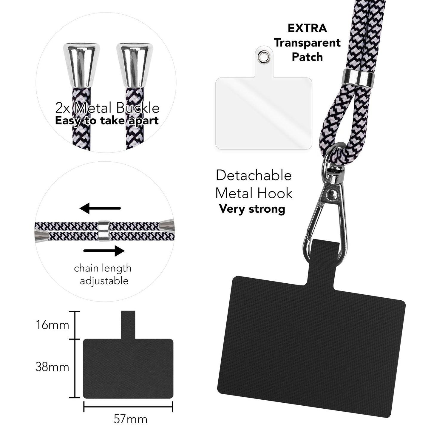 NALIA Bunte Universal-Kette mit Pad, Band für Handy-Hülle zum Umhängen, Karabinerhaken Anhänger Metall, Schlüsselband Umhängeband 160 CM, Crossbody Lanyard mit Schlaufe