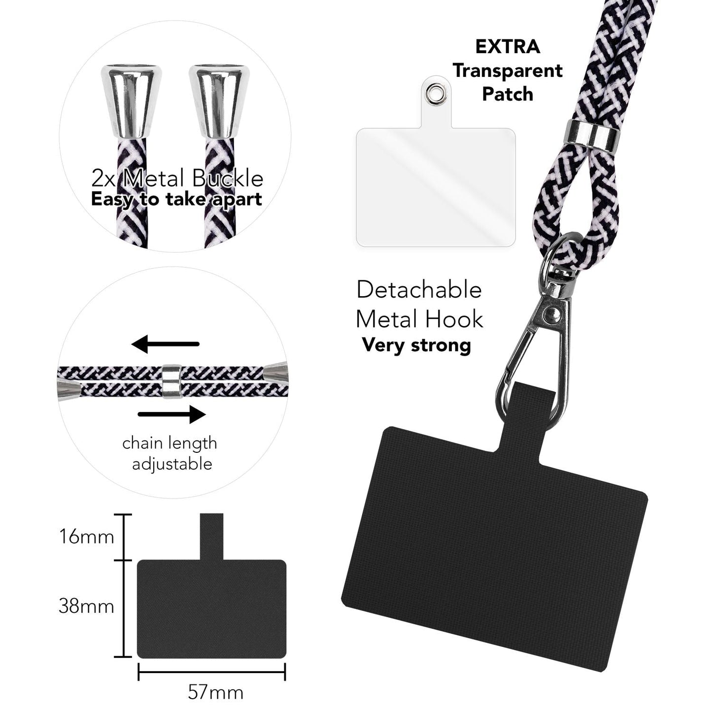 NALIA Bunte Universal-Kette mit Pad, Band für Handy-Hülle zum Umhängen, Karabinerhaken Anhänger Metall, Schlüsselband Umhängeband 160 CM, Crossbody Lanyard mit Schlaufe
