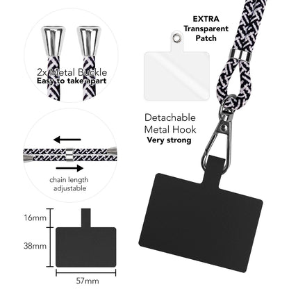 NALIA Bunte Universal-Kette mit Pad, Band für Handy-Hülle zum Umhängen, Karabinerhaken Anhänger Metall, Schlüsselband Umhängeband 160 CM, Crossbody Lanyard mit Schlaufe