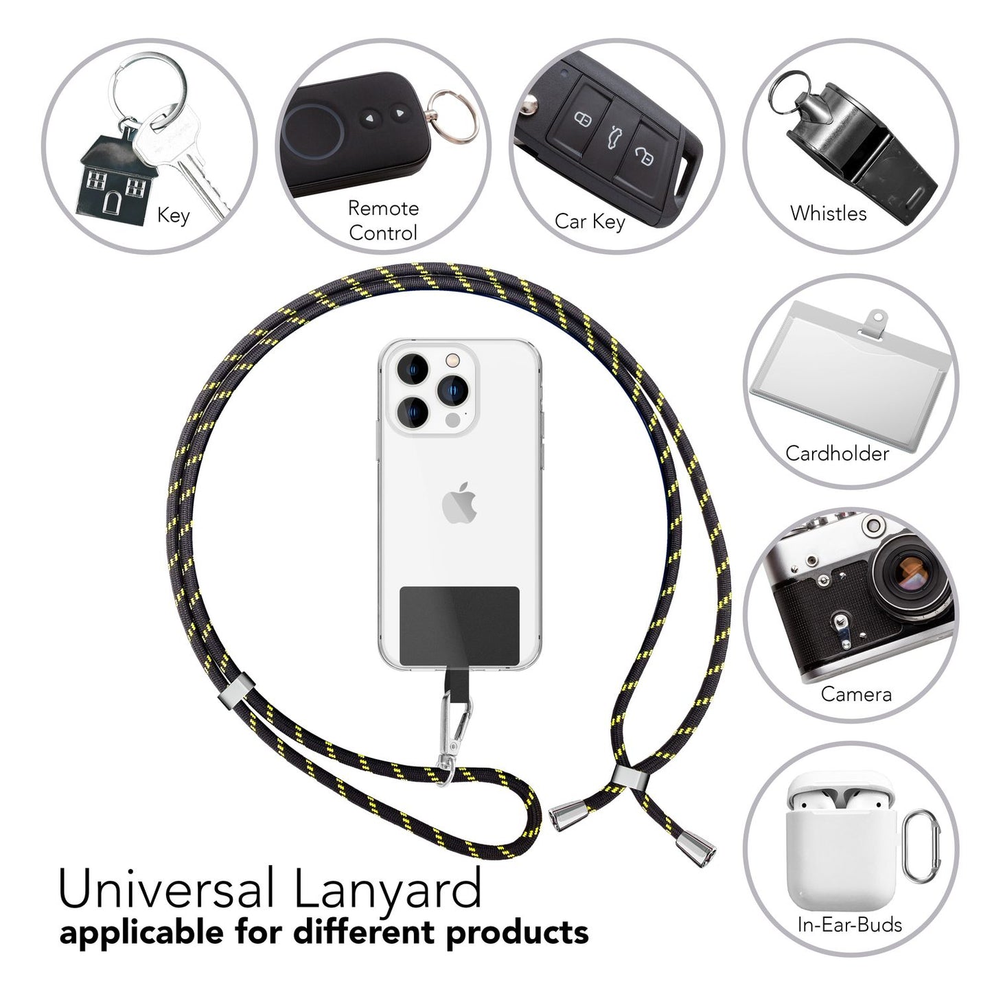 NALIA Bunte Universal-Kette mit Pad, Band für Handy-Hülle zum Umhängen, Karabinerhaken Anhänger Metall, Schlüsselband Umhängeband 160 CM, Crossbody Lanyard mit Schlaufe
