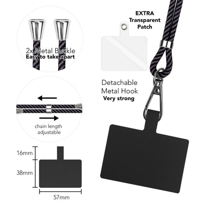 NALIA Bunte Universal-Kette mit Pad, Band für Handy-Hülle zum Umhängen, Karabinerhaken Anhänger Metall, Schlüsselband Umhängeband 160 CM, Crossbody Lanyard mit Schlaufe