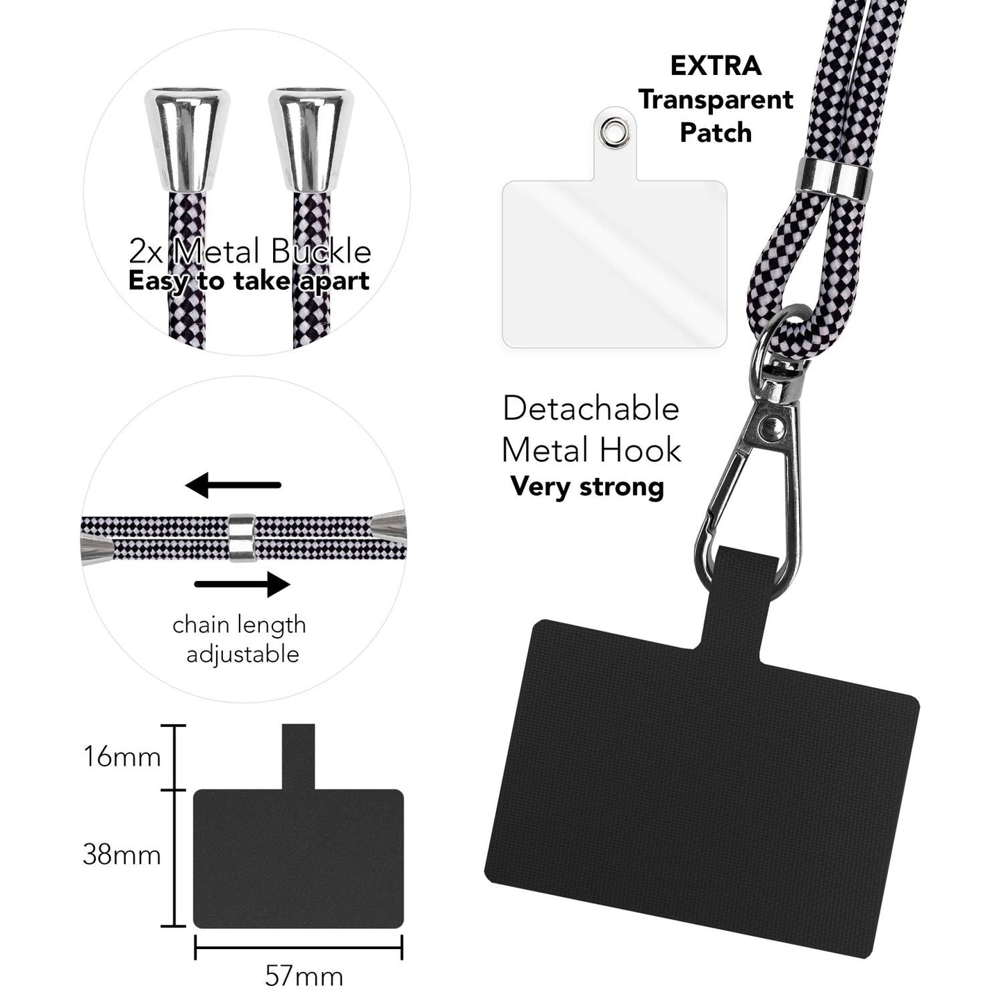 NALIA Bunte Universal-Kette mit Pad, Band für Handy-Hülle zum Umhängen, Karabinerhaken Anhänger Metall, Schlüsselband Umhängeband 160 CM, Crossbody Lanyard mit Schlaufe