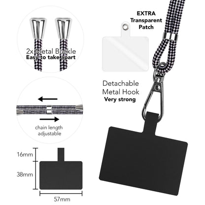 NALIA Bunte Universal-Kette mit Pad, Band für Handy-Hülle zum Umhängen, Karabinerhaken Anhänger Metall, Schlüsselband Umhängeband 160 CM, Crossbody Lanyard mit Schlaufe