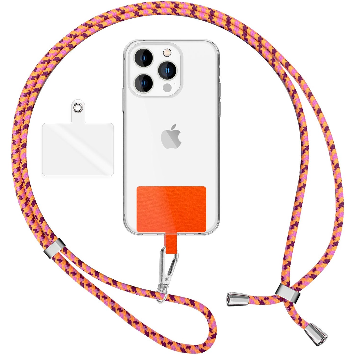 NALIA Bunte Universal-Kette mit Pad, Band für Handy-Hülle zum Umhängen, Karabinerhaken Anhänger Metall, Schlüsselband Umhängeband 160 CM, Crossbody Lanyard mit Schlaufe