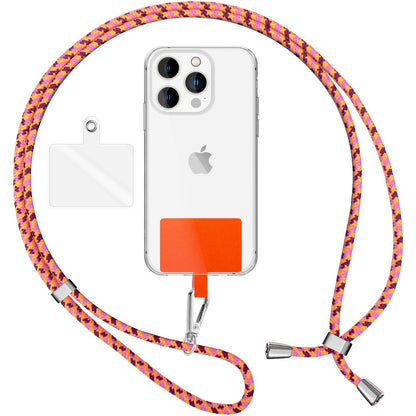 NALIA Bunte Universal-Kette mit Pad, Band für Handy-Hülle zum Umhängen, Karabinerhaken Anhänger Metall, Schlüsselband Umhängeband 160 CM, Crossbody Lanyard mit Schlaufe