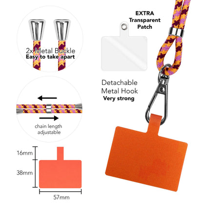 NALIA Bunte Universal-Kette mit Pad, Band für Handy-Hülle zum Umhängen, Karabinerhaken Anhänger Metall, Schlüsselband Umhängeband 160 CM, Crossbody Lanyard mit Schlaufe