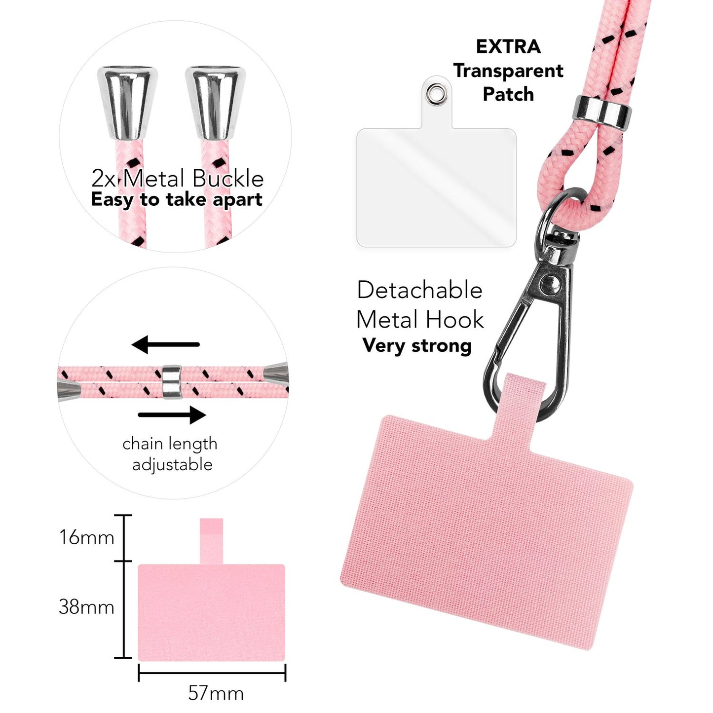 NALIA Bunte Universal-Kette mit Pad, Band für Handy-Hülle zum Umhängen, Karabinerhaken Anhänger Metall, Schlüsselband Umhängeband 160 CM, Crossbody Lanyard mit Schlaufe
