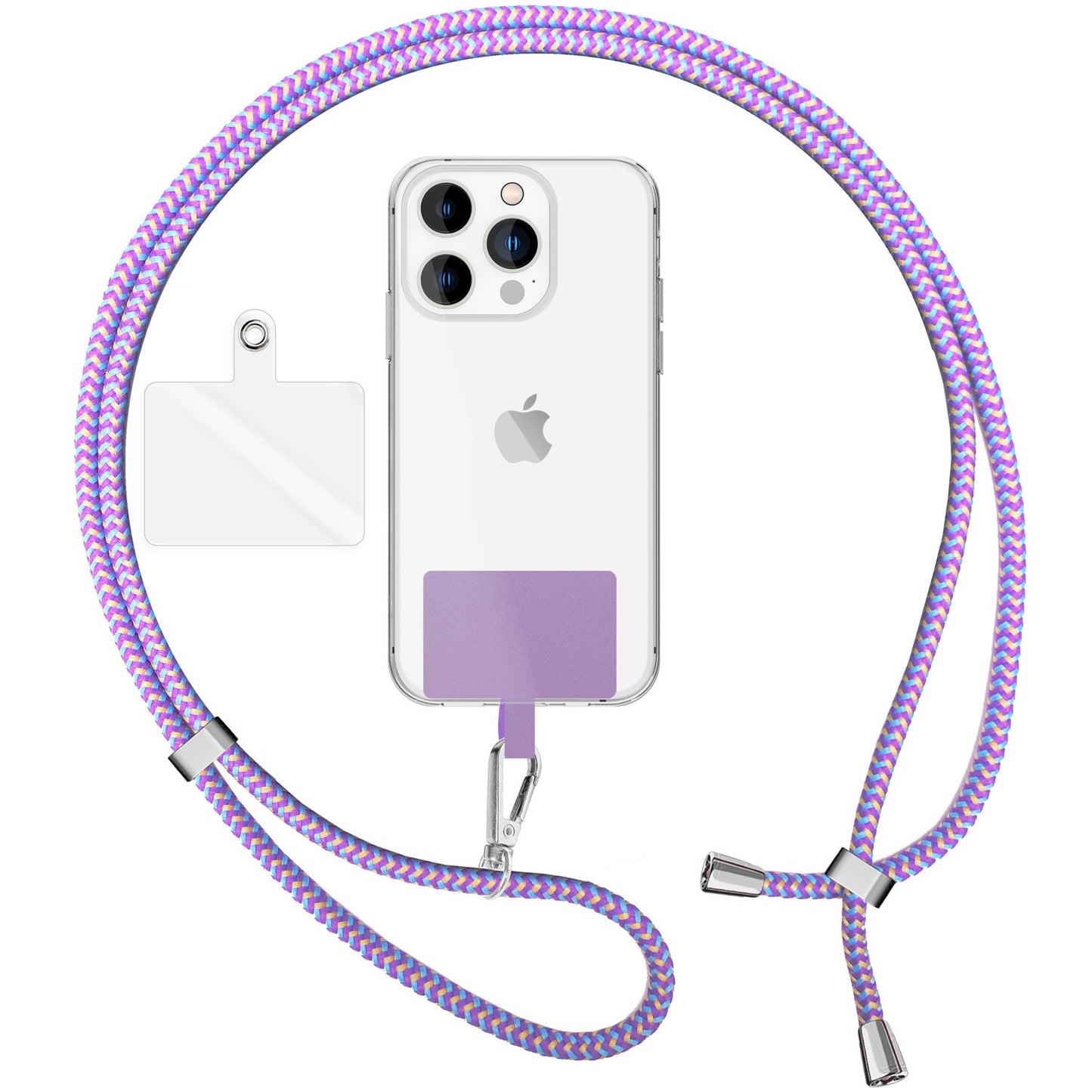 NALIA Bunte Universal-Kette mit Pad, Band für Handy-Hülle zum Umhängen, Karabinerhaken Anhänger Metall, Schlüsselband Umhängeband 160 CM, Crossbody Lanyard mit Schlaufe