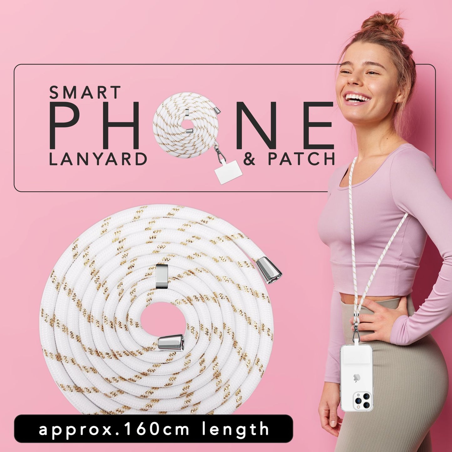NALIA Bunte Universal-Kette mit Pad, Band für Handy-Hülle zum Umhängen, Karabinerhaken Anhänger Metall, Schlüsselband Umhängeband 160 CM, Crossbody Lanyard mit Schlaufe