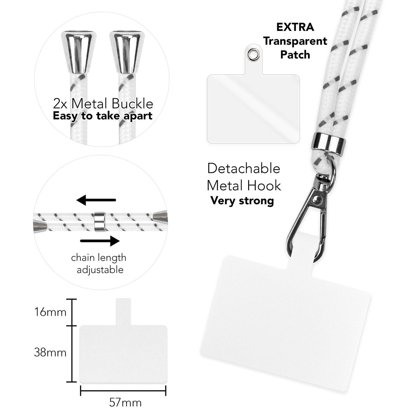 NALIA Bunte Universal-Kette mit Pad, Band für Handy-Hülle zum Umhängen, Karabinerhaken Anhänger Metall, Schlüsselband Umhängeband 160 CM, Crossbody Lanyard mit Schlaufe