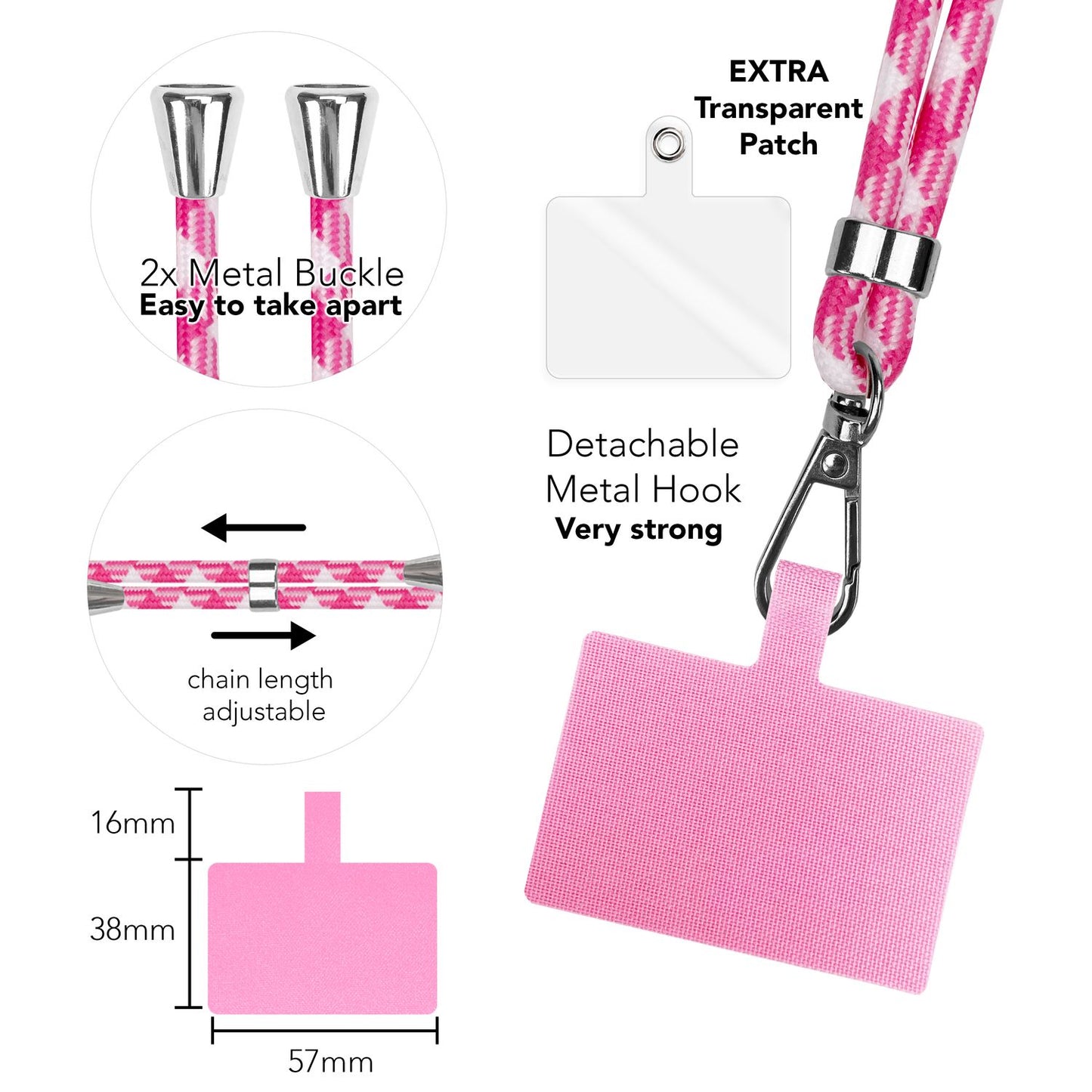NALIA Bunte Universal-Kette mit Pad, Band für Handy-Hülle zum Umhängen, Karabinerhaken Anhänger Metall, Schlüsselband Umhängeband 160 CM, Crossbody Lanyard mit Schlaufe