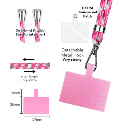 NALIA Bunte Universal-Kette mit Pad, Band für Handy-Hülle zum Umhängen, Karabinerhaken Anhänger Metall, Schlüsselband Umhängeband 160 CM, Crossbody Lanyard mit Schlaufe