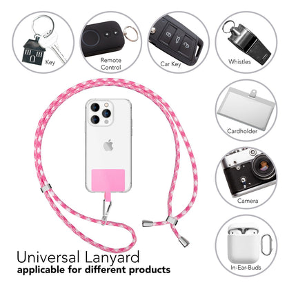 NALIA Bunte Universal-Kette mit Pad, Band für Handy-Hülle zum Umhängen, Karabinerhaken Anhänger Metall, Schlüsselband Umhängeband 160 CM, Crossbody Lanyard mit Schlaufe