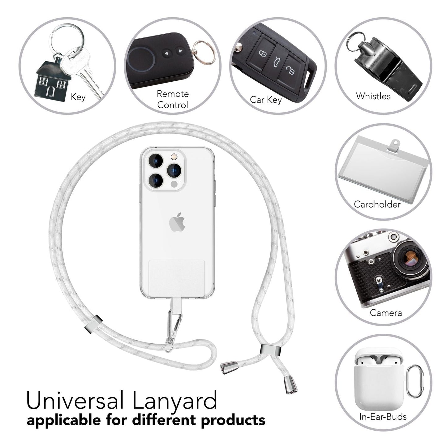 NALIA Bunte Universal-Kette mit Pad, Band für Handy-Hülle zum Umhängen, Karabinerhaken Anhänger Metall, Schlüsselband Umhängeband 160 CM, Crossbody Lanyard mit Schlaufe
