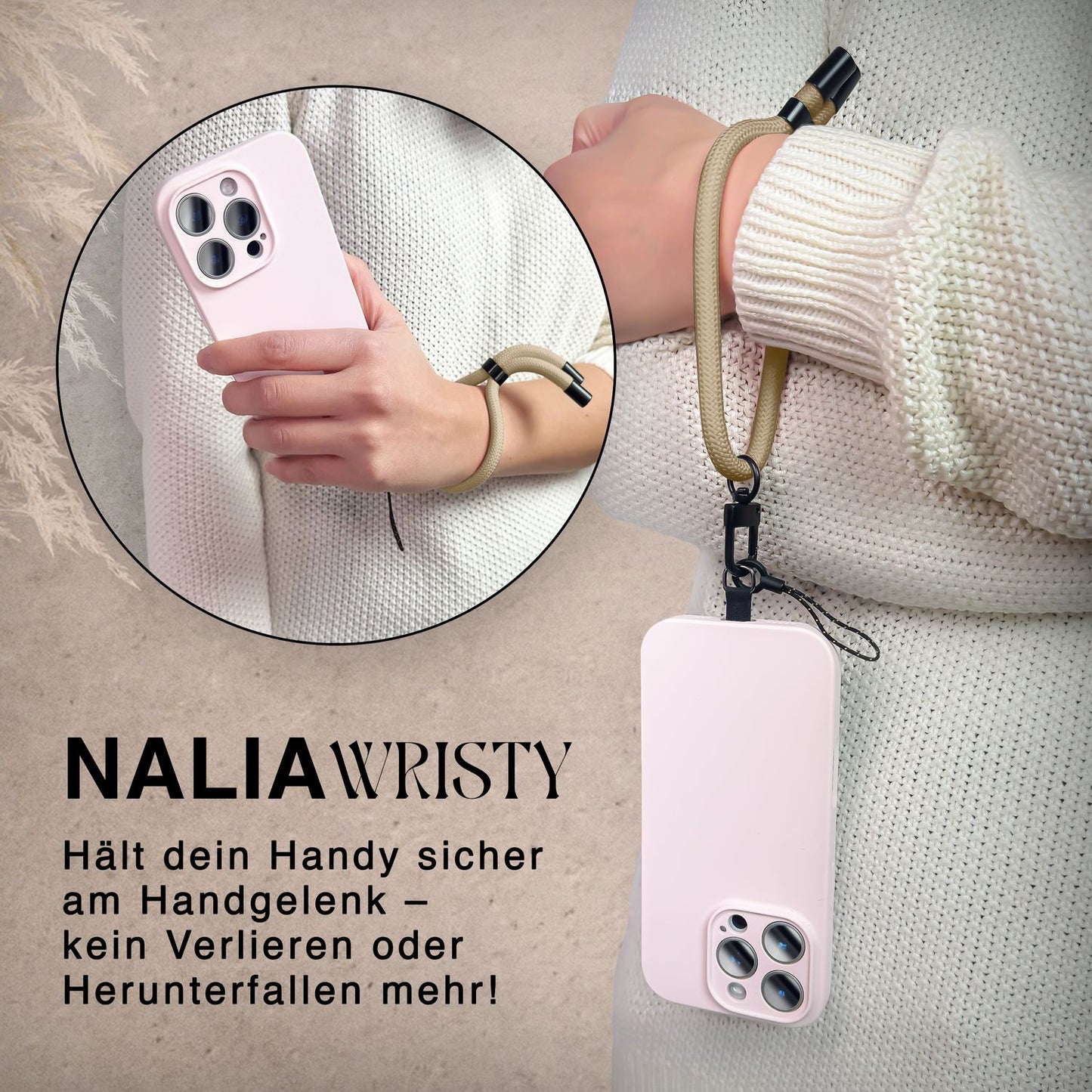 NALIA Universal Handykette Kurz & Kamera-Band – WRISTY (Verstellbare Handgelenkschlaufe inkl. 2 Patches & Feinschlaufe) – Marke aus Berlin