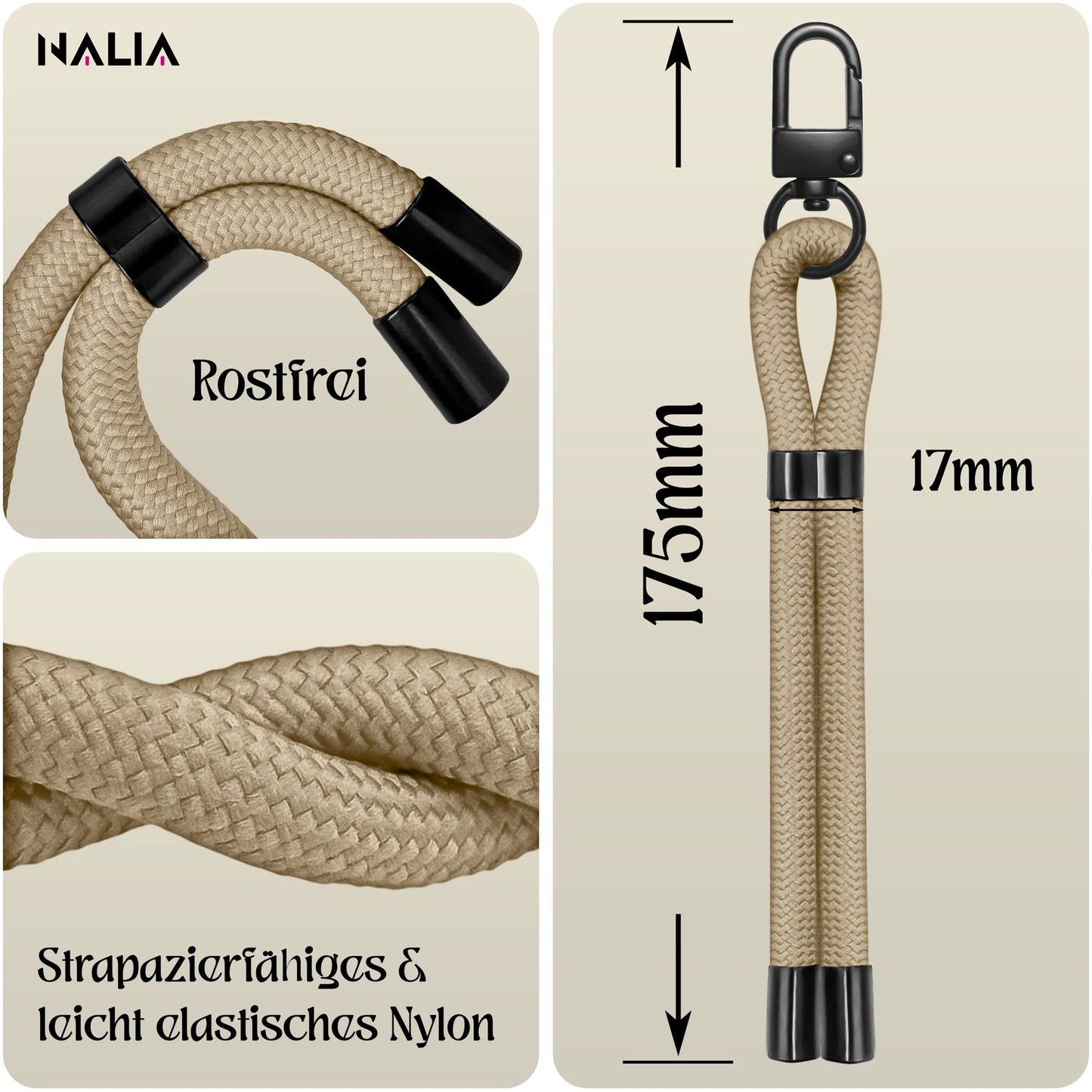 NALIA Universal Handykette Kurz & Kamera-Band – WRISTY (Verstellbare Handgelenkschlaufe inkl. 2 Patches & Feinschlaufe) – Marke aus Berlin