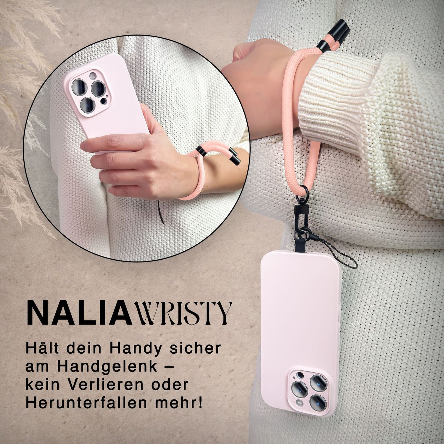 NALIA Universal Handykette Kurz & Kamera-Band – WRISTY (Verstellbare Handgelenkschlaufe inkl. 2 Patches & Feinschlaufe) – Marke aus Berlin