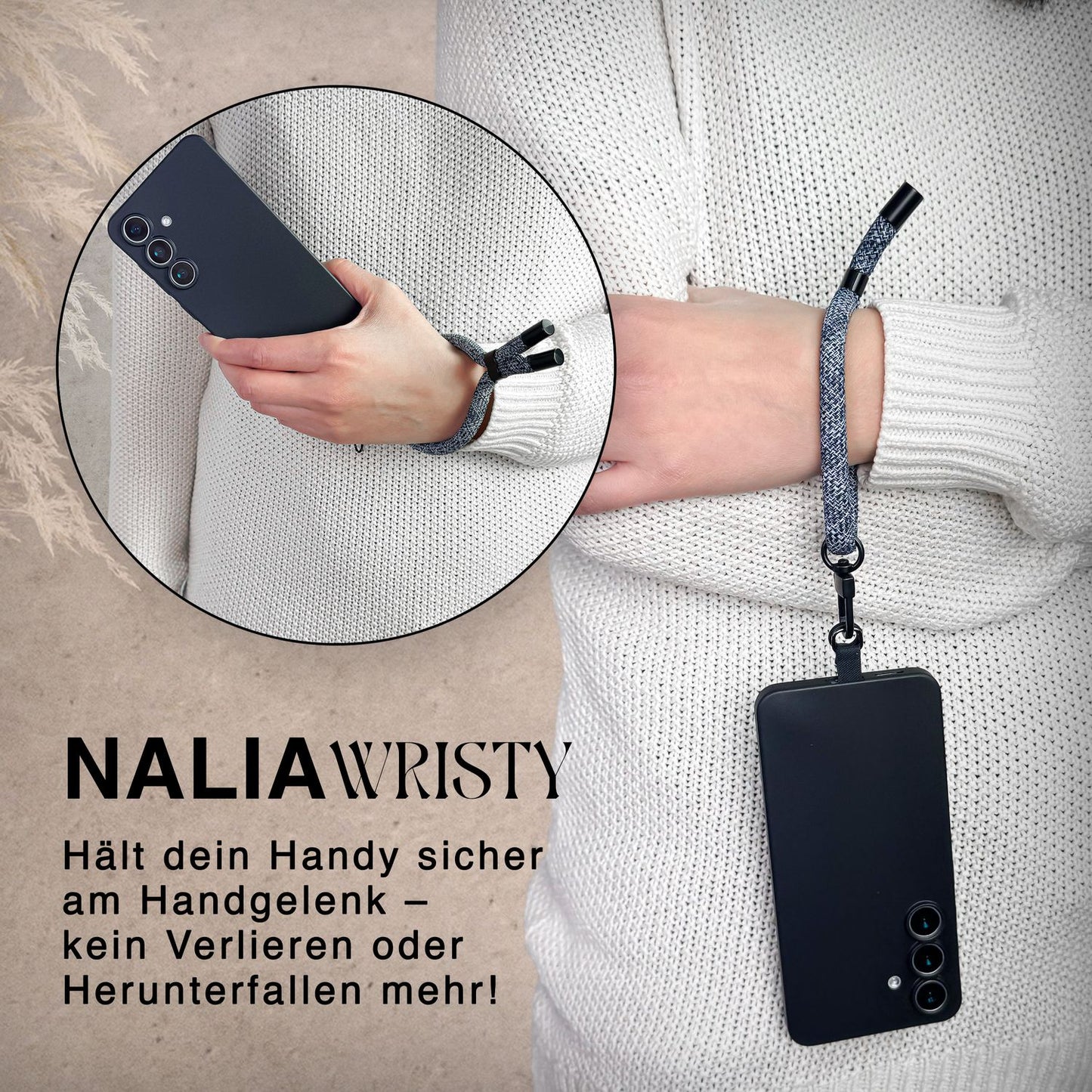 NALIA Universal Handykette Kurz & Kamera-Band – WRISTY (Verstellbare Handgelenkschlaufe inkl. 2 Patches & Feinschlaufe) – Marke aus Berlin