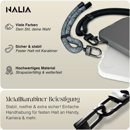 NALIA Universal Handykette Kurz & Kamera-Band – WRISTY (Verstellbare Handgelenkschlaufe inkl. 2 Patches & Feinschlaufe) – Marke aus Berlin