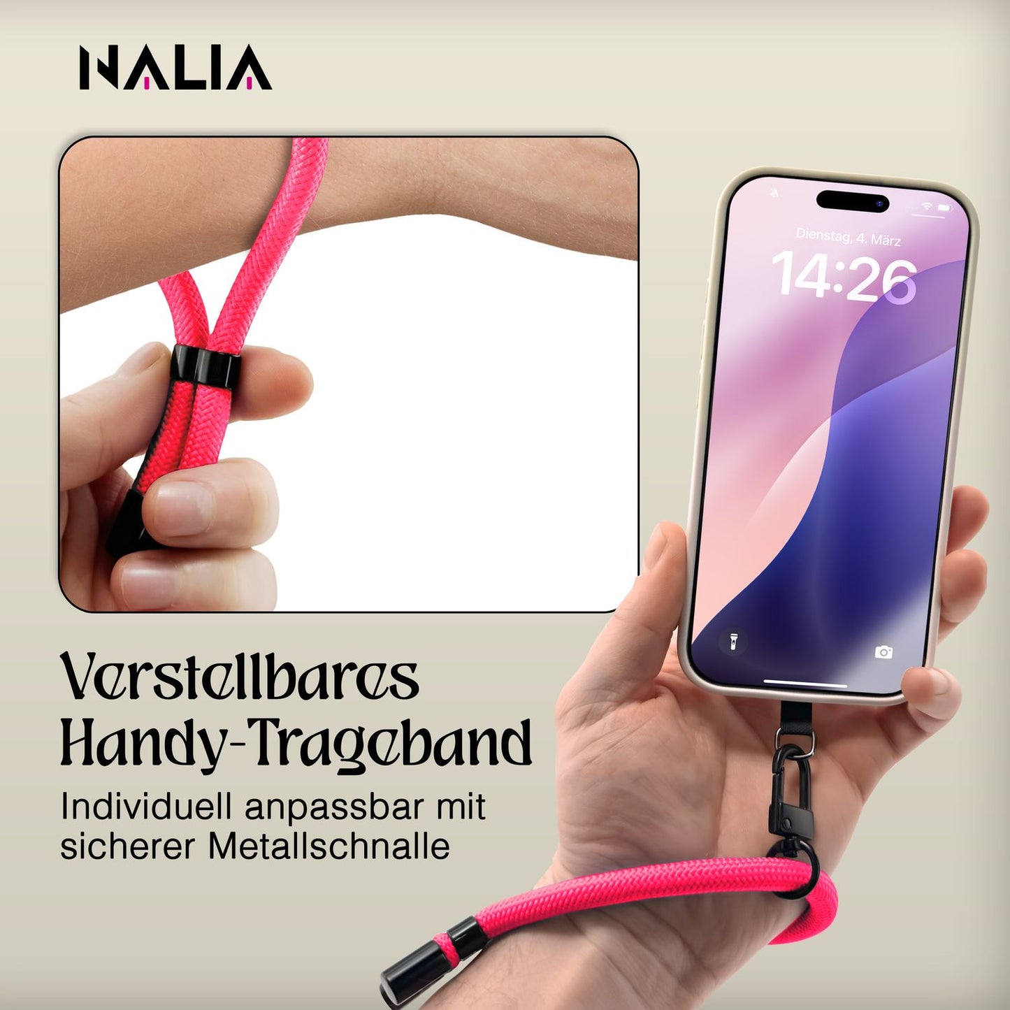 NALIA Universal Handykette Kurz & Kamera-Band – WRISTY (Verstellbare Handgelenkschlaufe inkl. 2 Patches & Feinschlaufe) – Marke aus Berlin