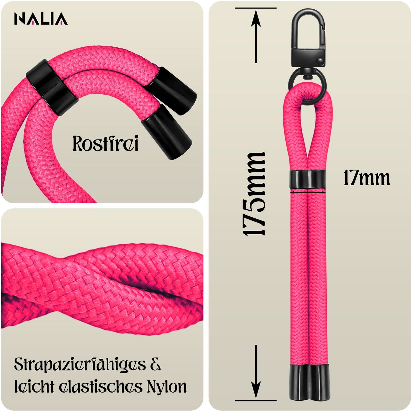 NALIA Universal Handykette Kurz & Kamera-Band – WRISTY (Verstellbare Handgelenkschlaufe inkl. 2 Patches & Feinschlaufe) – Marke aus Berlin