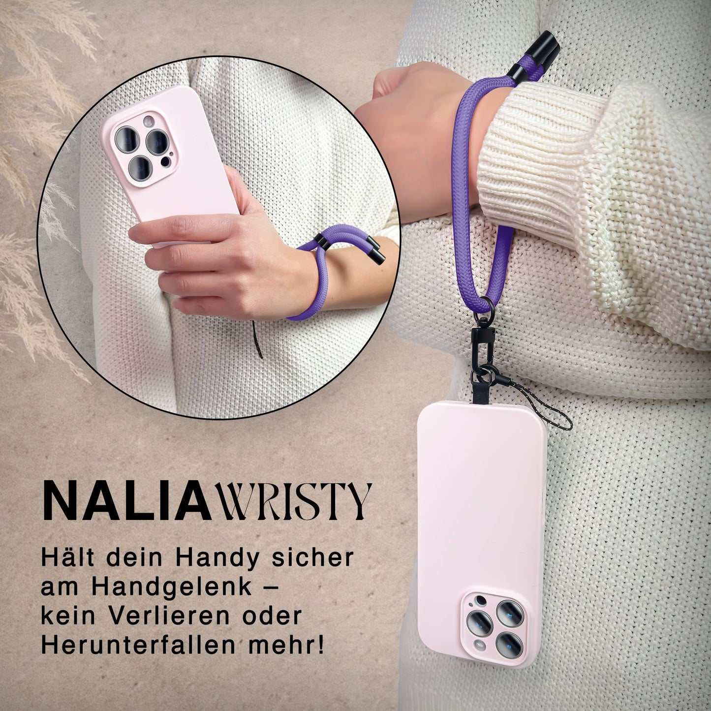 NALIA Universal Handykette Kurz & Kamera-Band – WRISTY (Verstellbare Handgelenkschlaufe inkl. 2 Patches & Feinschlaufe) – Marke aus Berlin