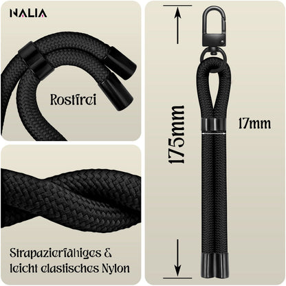 NALIA Universal Handykette Kurz & Kamera-Band – WRISTY (Verstellbare Handgelenkschlaufe inkl. 2 Patches & Feinschlaufe) – Marke aus Berlin