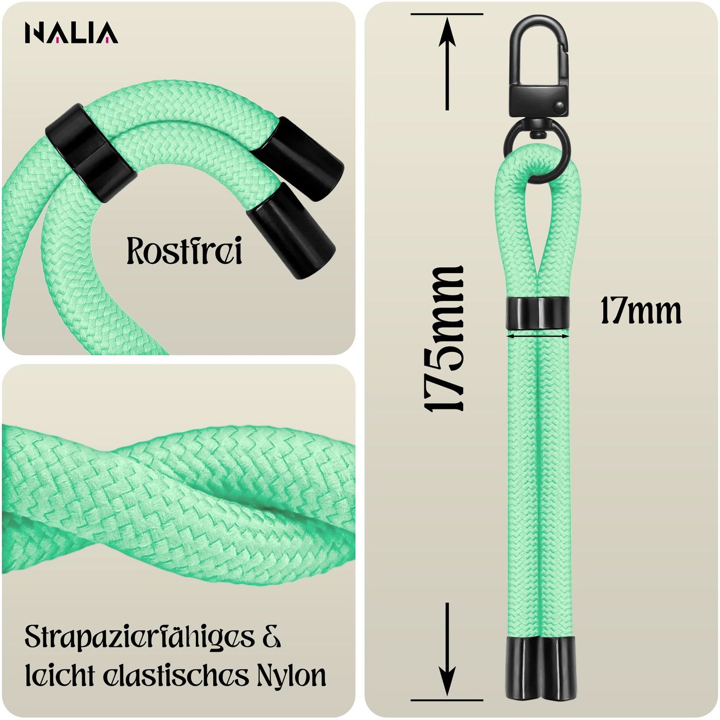 NALIA Universal Handykette Kurz & Kamera-Band – WRISTY (Verstellbare Handgelenkschlaufe inkl. 2 Patches & Feinschlaufe) – Marke aus Berlin