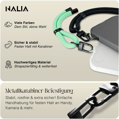 NALIA Universal Handykette Kurz & Kamera-Band – WRISTY (Verstellbare Handgelenkschlaufe inkl. 2 Patches & Feinschlaufe) – Marke aus Berlin