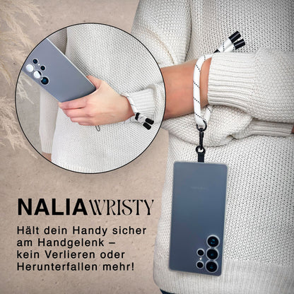NALIA Universal Handykette Kurz & Kamera-Band – WRISTY (Verstellbare Handgelenkschlaufe inkl. 2 Patches & Feinschlaufe) – Marke aus Berlin