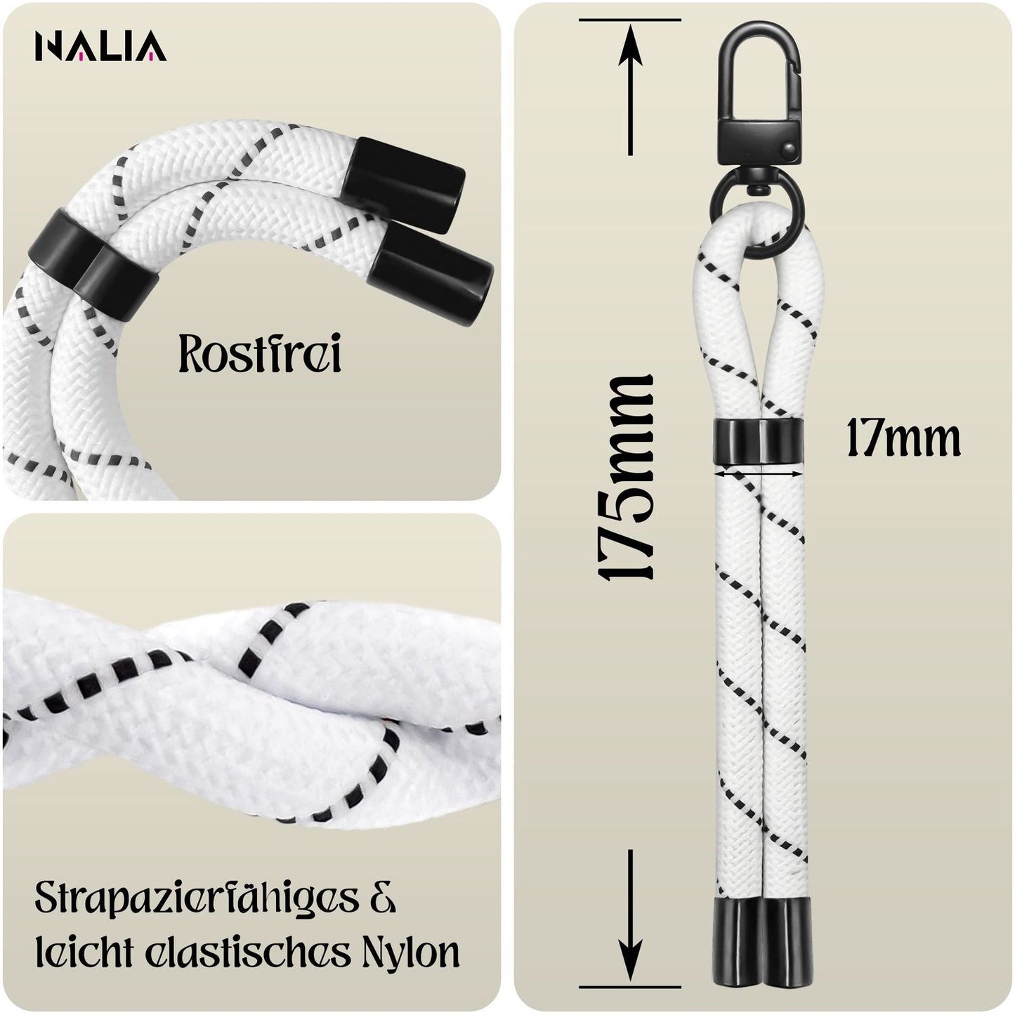 NALIA Universal Handykette Kurz & Kamera-Band – WRISTY (Verstellbare Handgelenkschlaufe inkl. 2 Patches & Feinschlaufe) – Marke aus Berlin