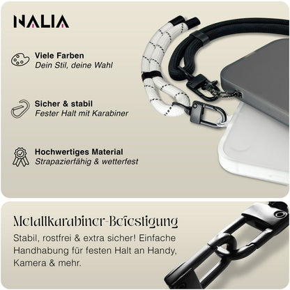 NALIA Universal Handykette Kurz & Kamera-Band – WRISTY (Verstellbare Handgelenkschlaufe inkl. 2 Patches & Feinschlaufe) – Marke aus Berlin