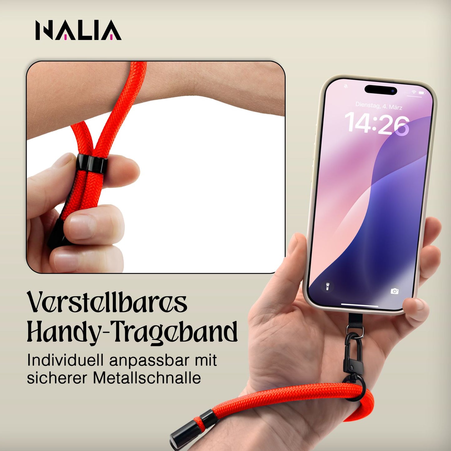 NALIA Universal Handykette Kurz & Kamera-Band – WRISTY (Verstellbare Handgelenkschlaufe inkl. 2 Patches & Feinschlaufe) – Marke aus Berlin