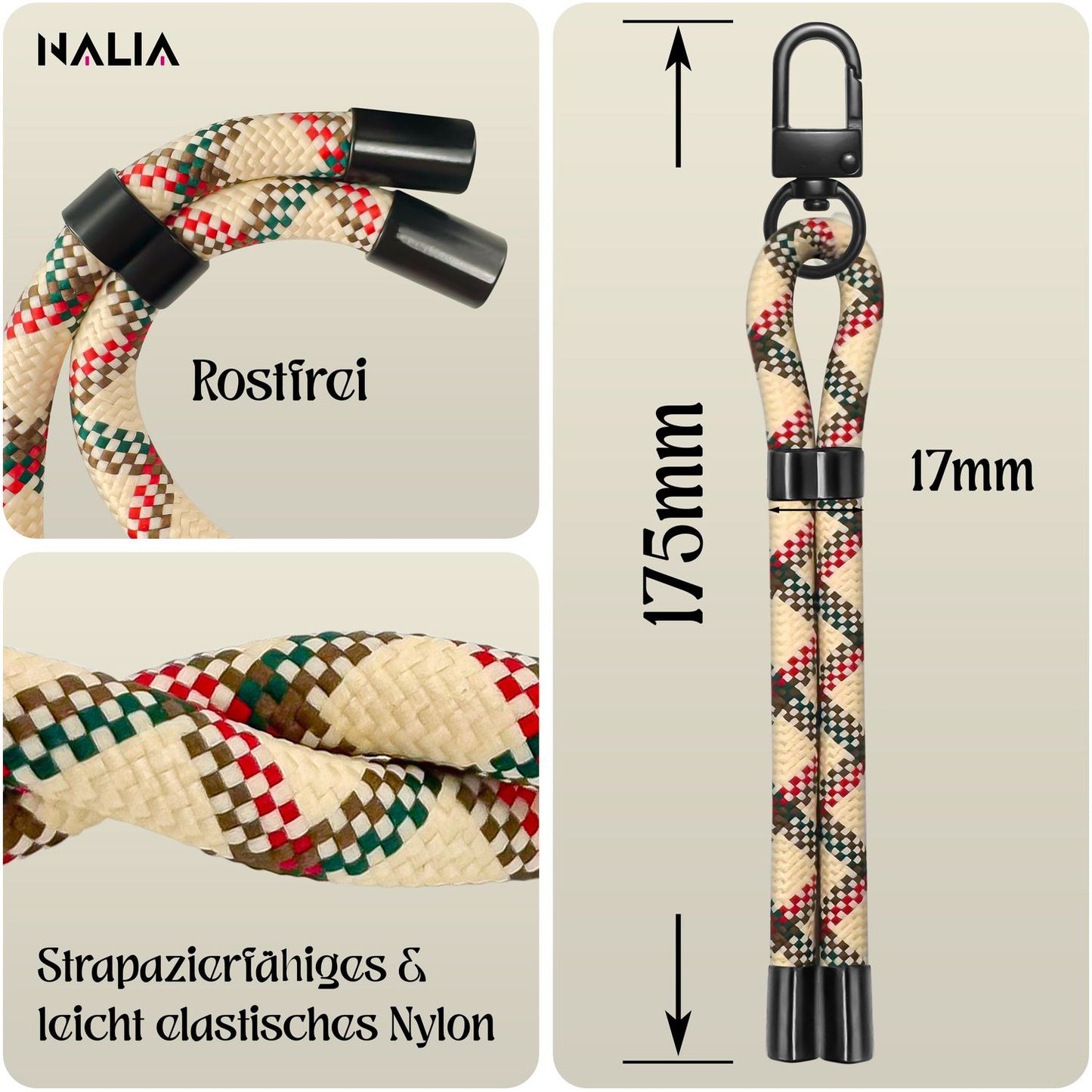 NALIA Universal Handykette Kurz & Kamera-Band – WRISTY (Verstellbare Handgelenkschlaufe inkl. 2 Patches & Feinschlaufe) – Marke aus Berlin