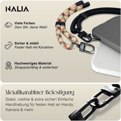 NALIA Universal Handykette Kurz & Kamera-Band – WRISTY (Verstellbare Handgelenkschlaufe inkl. 2 Patches & Feinschlaufe) – Marke aus Berlin