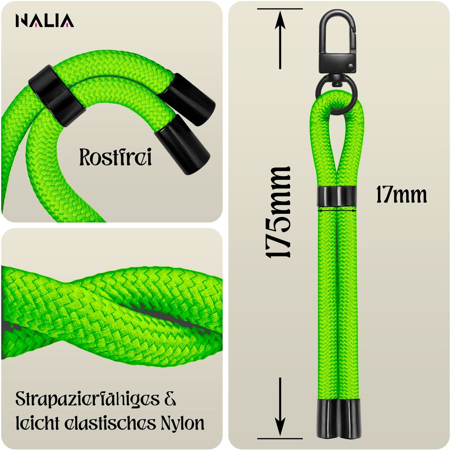 NALIA Universal Handykette Kurz & Kamera-Band – WRISTY (Verstellbare Handgelenkschlaufe inkl. 2 Patches & Feinschlaufe) – Marke aus Berlin
