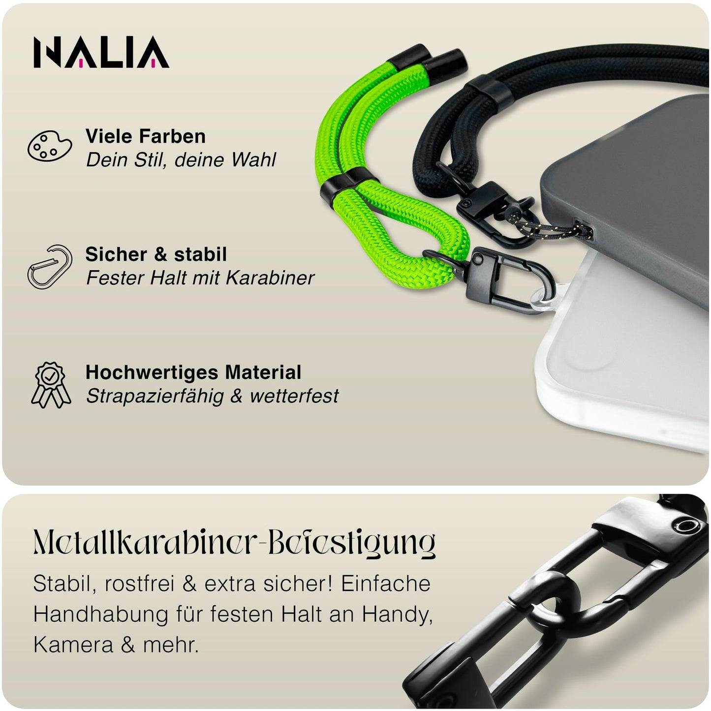 NALIA Universal Handykette Kurz & Kamera-Band – WRISTY (Verstellbare Handgelenkschlaufe inkl. 2 Patches & Feinschlaufe) – Marke aus Berlin