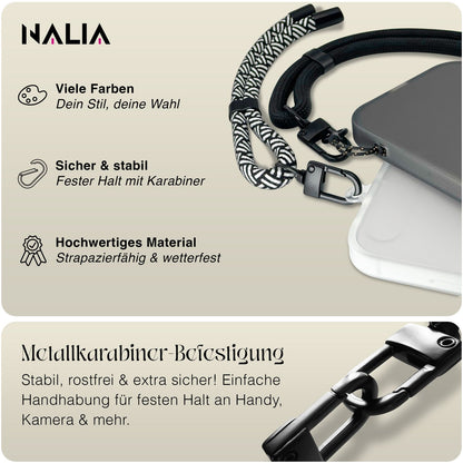 NALIA Universal Handykette Kurz & Kamera-Band – WRISTY (Verstellbare Handgelenkschlaufe inkl. 2 Patches & Feinschlaufe) – Marke aus Berlin
