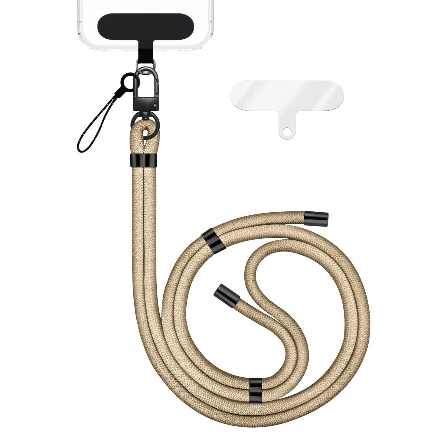 NALIA Universal Handykette für alle Smartphones – Premium Komfort-Nylon & 2 Patches – HOLDME (Geflochtenes Lanyard mit Mattschwarzem Karabiner) – Marke aus Berlin