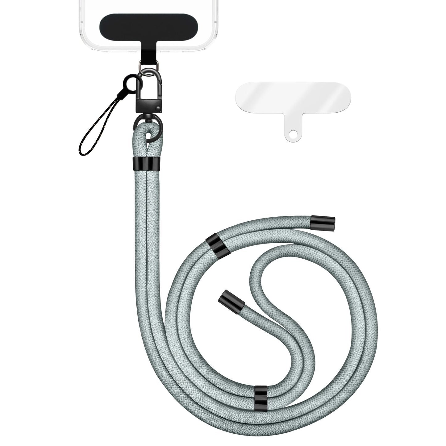 NALIA Universal Handykette für alle Smartphones – Premium Komfort-Nylon & 2 Patches – HOLDME (Geflochtenes Lanyard mit Mattschwarzem Karabiner) – Marke aus Berlin