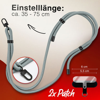 NALIA Universal Handykette für alle Smartphones – Premium Komfort-Nylon & 2 Patches – HOLDME (Geflochtenes Lanyard mit Mattschwarzem Karabiner) – Marke aus Berlin
