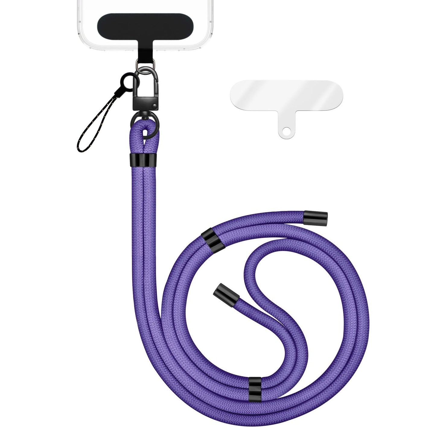 NALIA Universal Handykette für alle Smartphones – Premium Komfort-Nylon & 2 Patches – HOLDME (Geflochtenes Lanyard mit Mattschwarzem Karabiner) – Marke aus Berlin