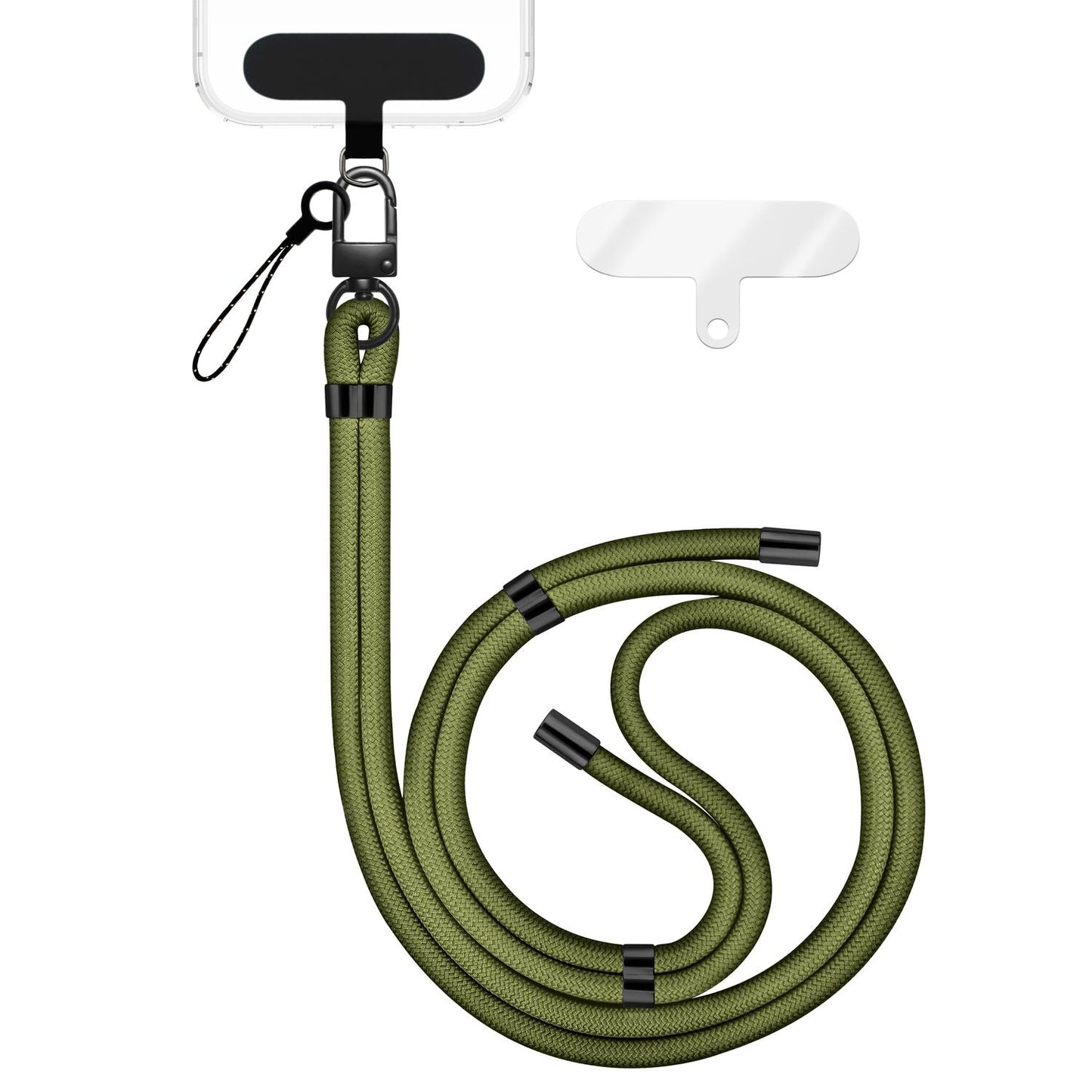 NALIA Universal Handykette für alle Smartphones – Premium Komfort-Nylon & 2 Patches – HOLDME (Geflochtenes Lanyard mit Mattschwarzem Karabiner) – Marke aus Berlin