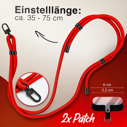 NALIA Universal Handykette für alle Smartphones – Premium Komfort-Nylon & 2 Patches – HOLDME (Geflochtenes Lanyard mit Mattschwarzem Karabiner) – Marke aus Berlin