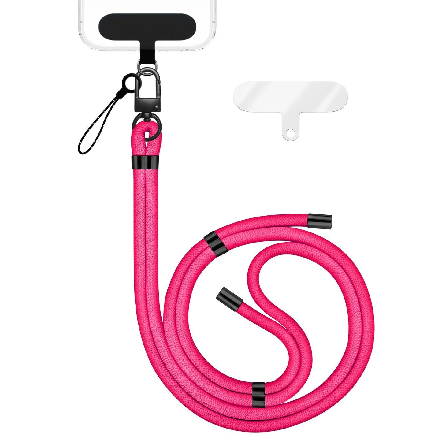 NALIA Universal Handykette für alle Smartphones – Premium Komfort-Nylon & 2 Patches – HOLDME (Geflochtenes Lanyard mit Mattschwarzem Karabiner) – Marke aus Berlin