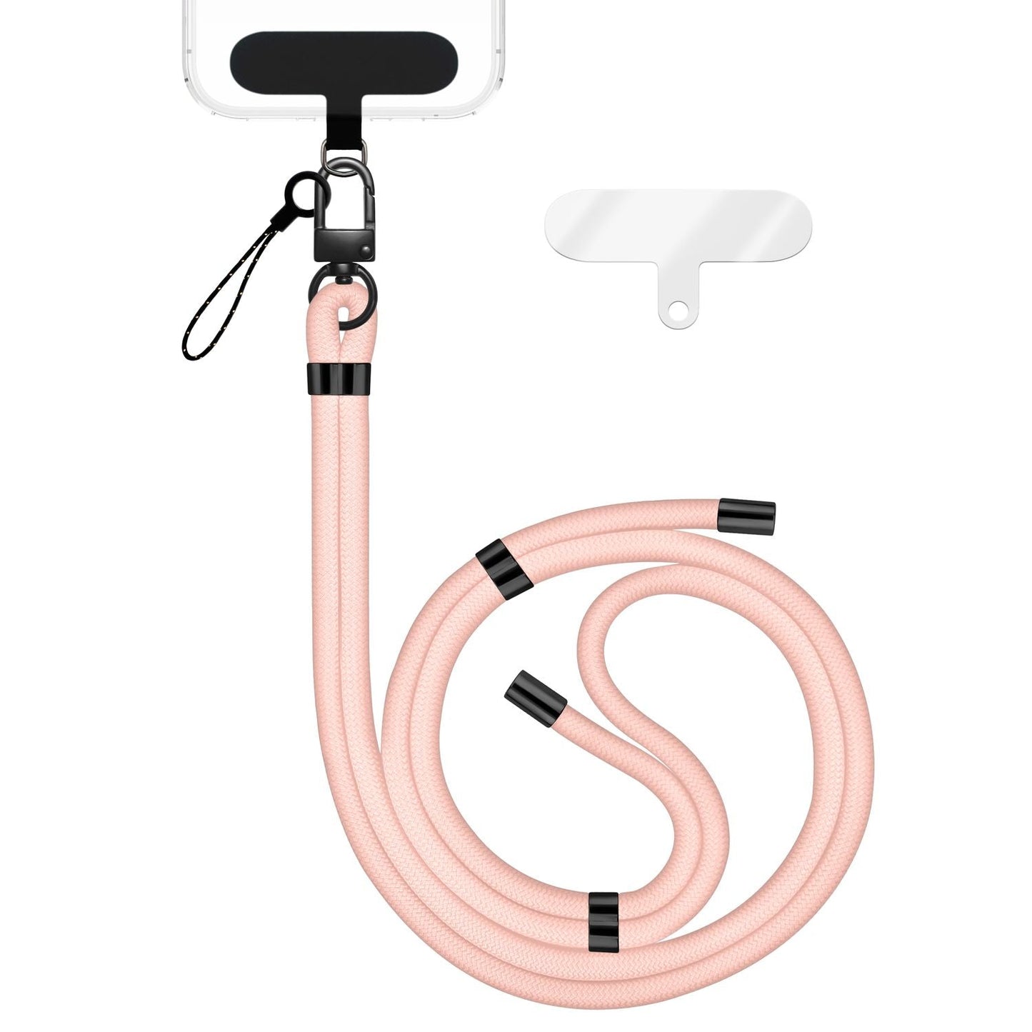 NALIA Universal Handykette für alle Smartphones – Premium Komfort-Nylon & 2 Patches – HOLDME (Geflochtenes Lanyard mit Mattschwarzem Karabiner) – Marke aus Berlin