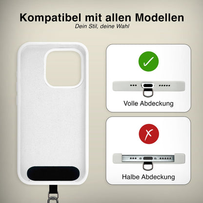 NALIA Universal Handykette für alle Smartphones – Premium Komfort-Nylon & 2 Patches – HOLDME (Geflochtenes Lanyard mit Mattschwarzem Karabiner) – Marke aus Berlin