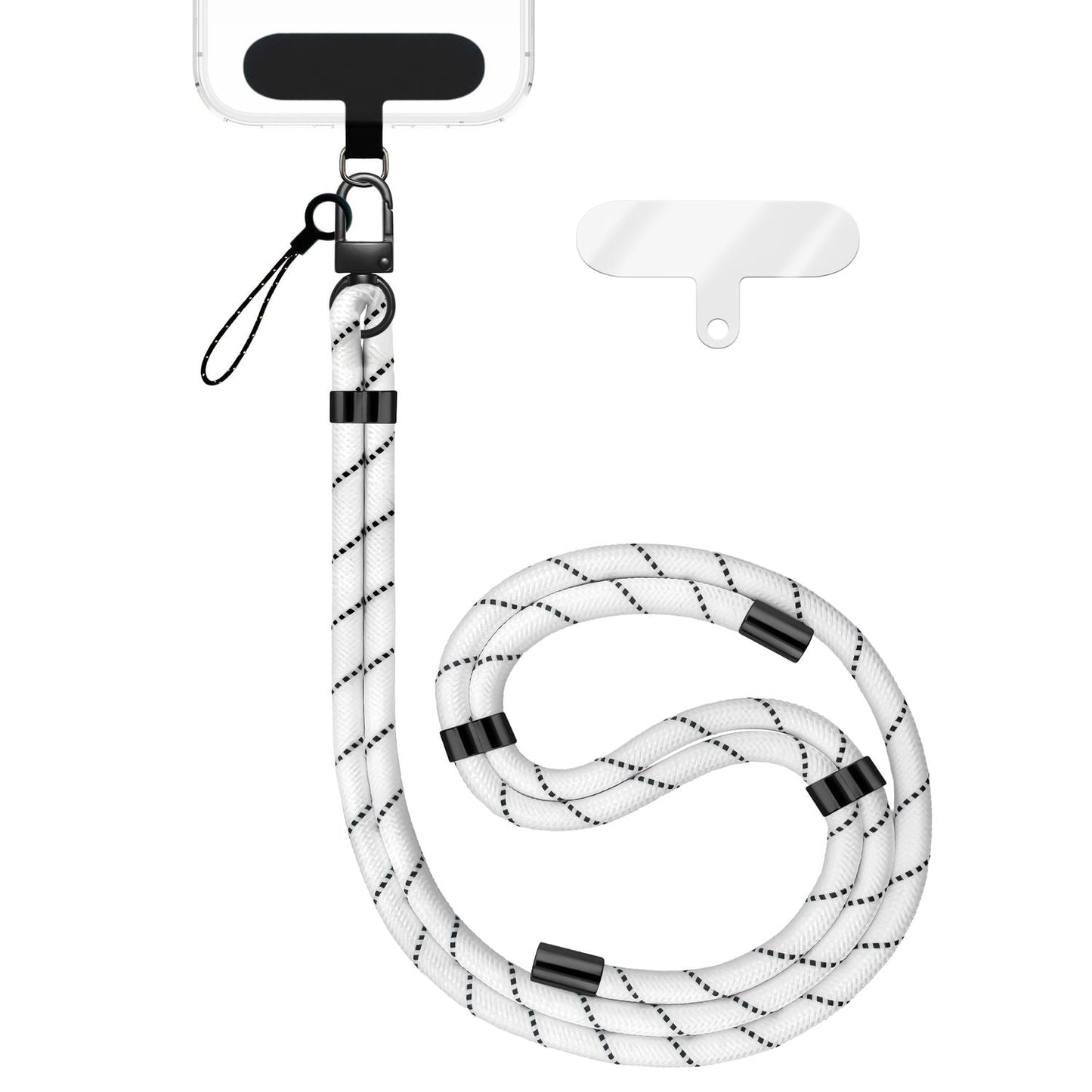 NALIA Universal Handykette für alle Smartphones – Premium Komfort-Nylon & 2 Patches – HOLDME (Geflochtenes Lanyard mit Mattschwarzem Karabiner) – Marke aus Berlin